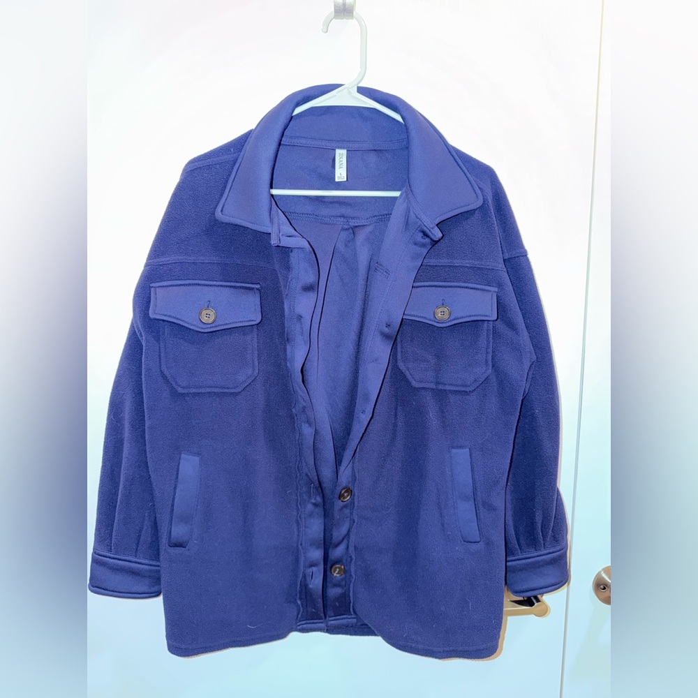 Zenana Deep Blue Fleece Shacket